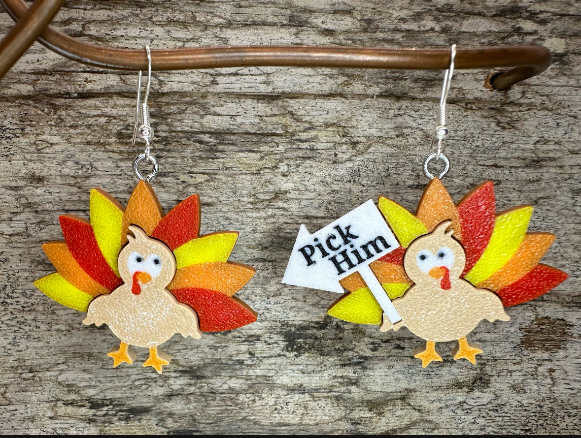 Pick Him Thanksgiving Turkey Earrings