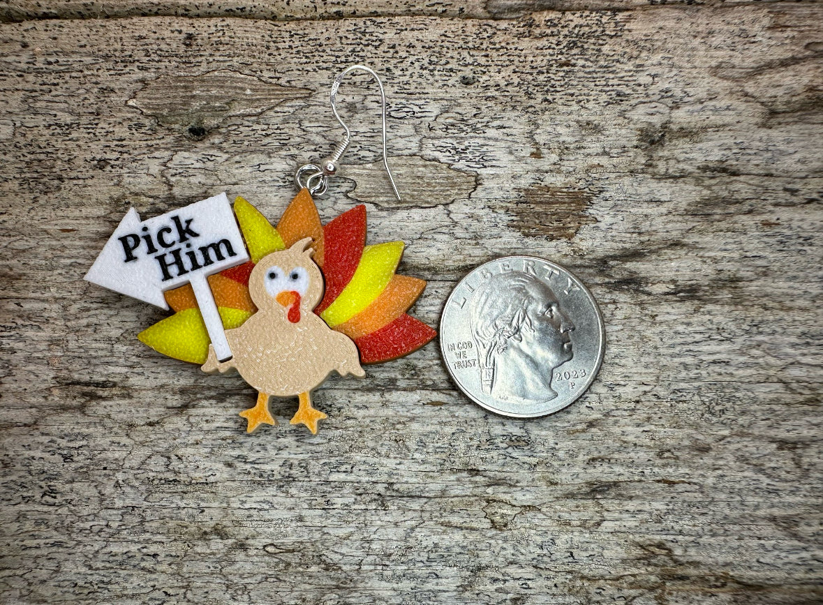 Pick Him Thanksgiving Turkey Earrings